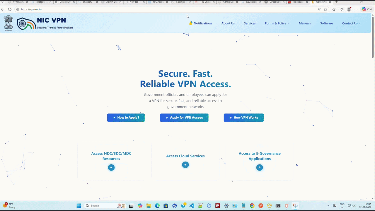 Screenshot of vpn.nic.in website and installer